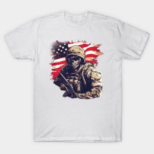 Skull American Soldier in Uniform T-Shirt